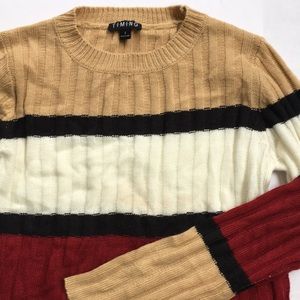 Cream white red striped sweater